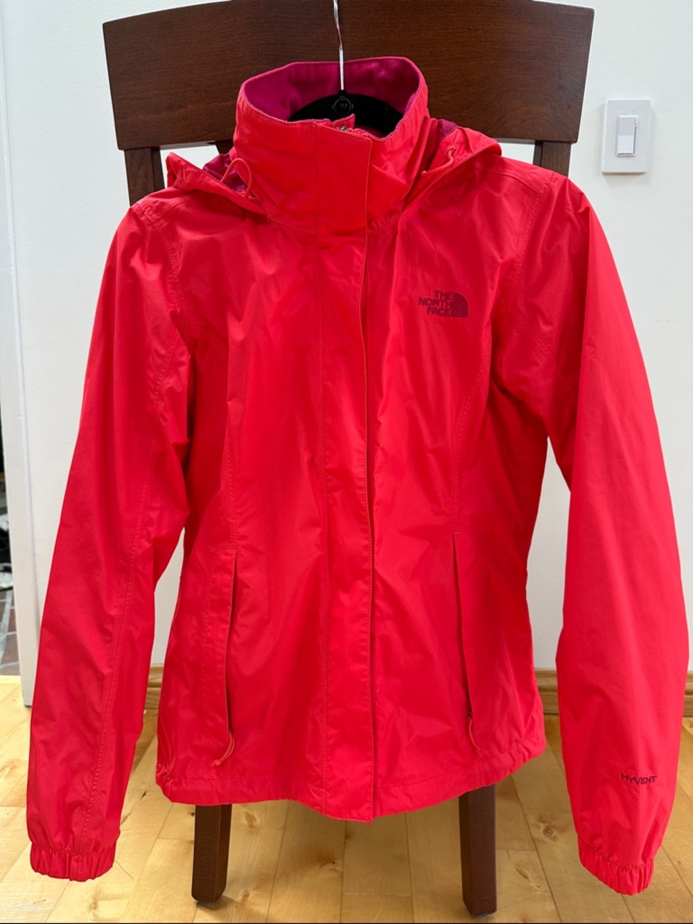 The North Face Neon Red-Orange Women's Hooded Rain Jacket
